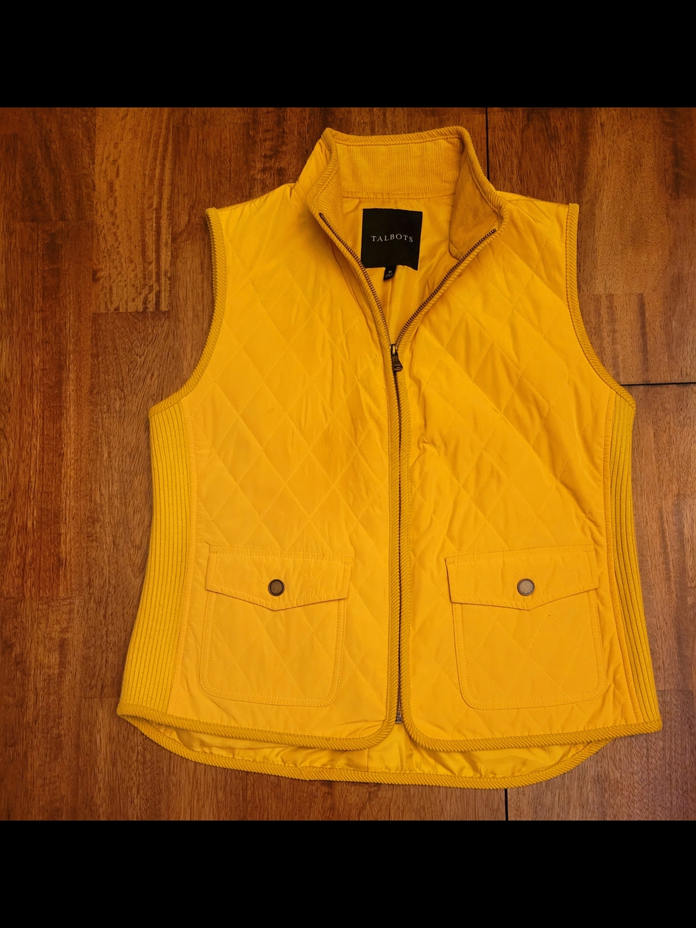 Talbots Quilted Sunny Yellow Vest with Ribbed Sides